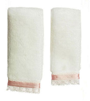 Dollhouse Miniature Towel Set, White W/Pink Ribbon